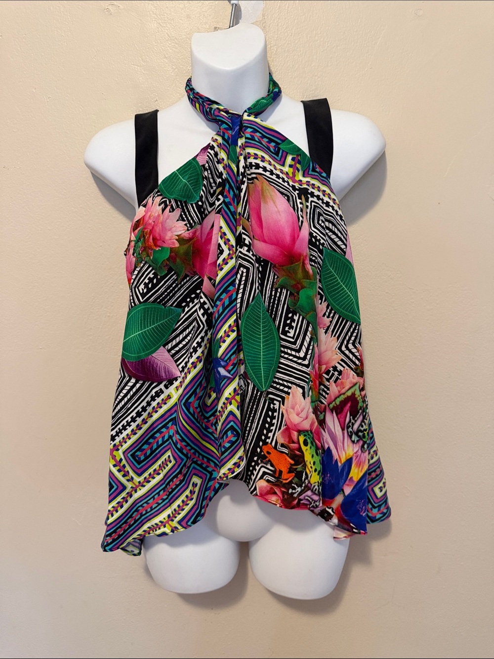 Floral Tie-Neck Halter Camisole in Multicolor